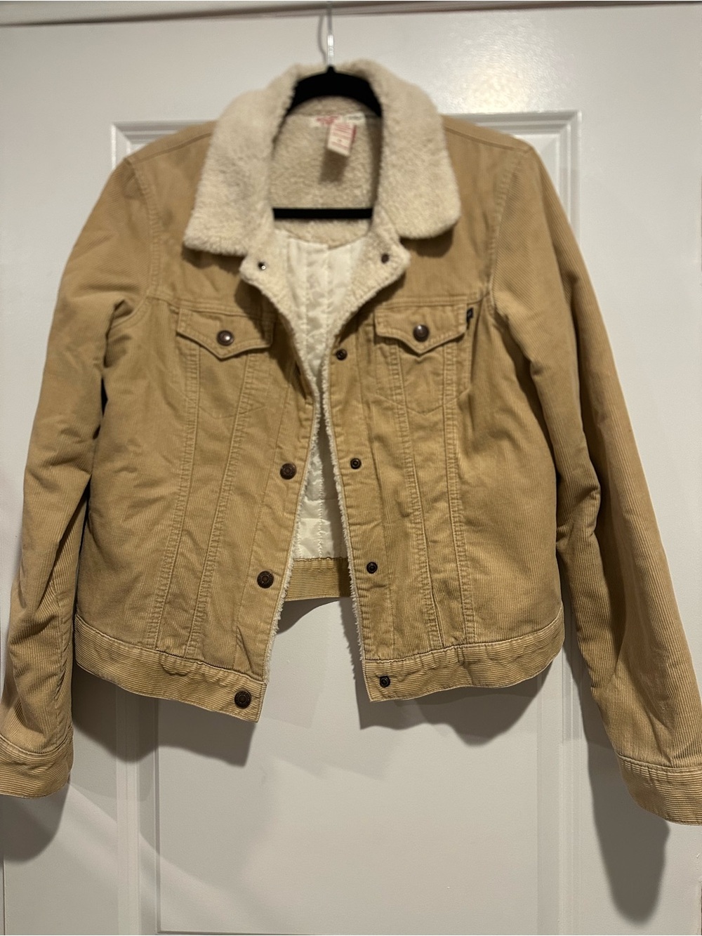Abercrombie & Fitch Tan Corduroy Jacket with Cream Sherpa Collar